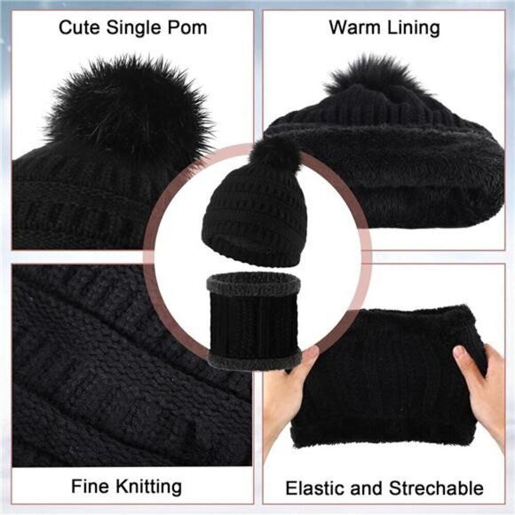 5 Pieces Women Winter Warm Set Knit Beanie Hat Scarf Touchscreen Gloves main image 6